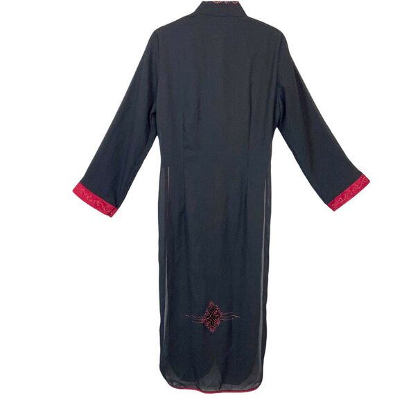 Chinese Tang Suit Top Binh Thuan Womens Black Red Long Sleeve Embroidered sz S/M - Picture 2 of 16
